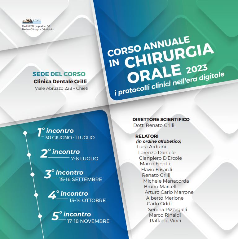 Corso annuale in Chirurgia Orale 2023 – I protocolli clinici nell’era digitale – CHIETI